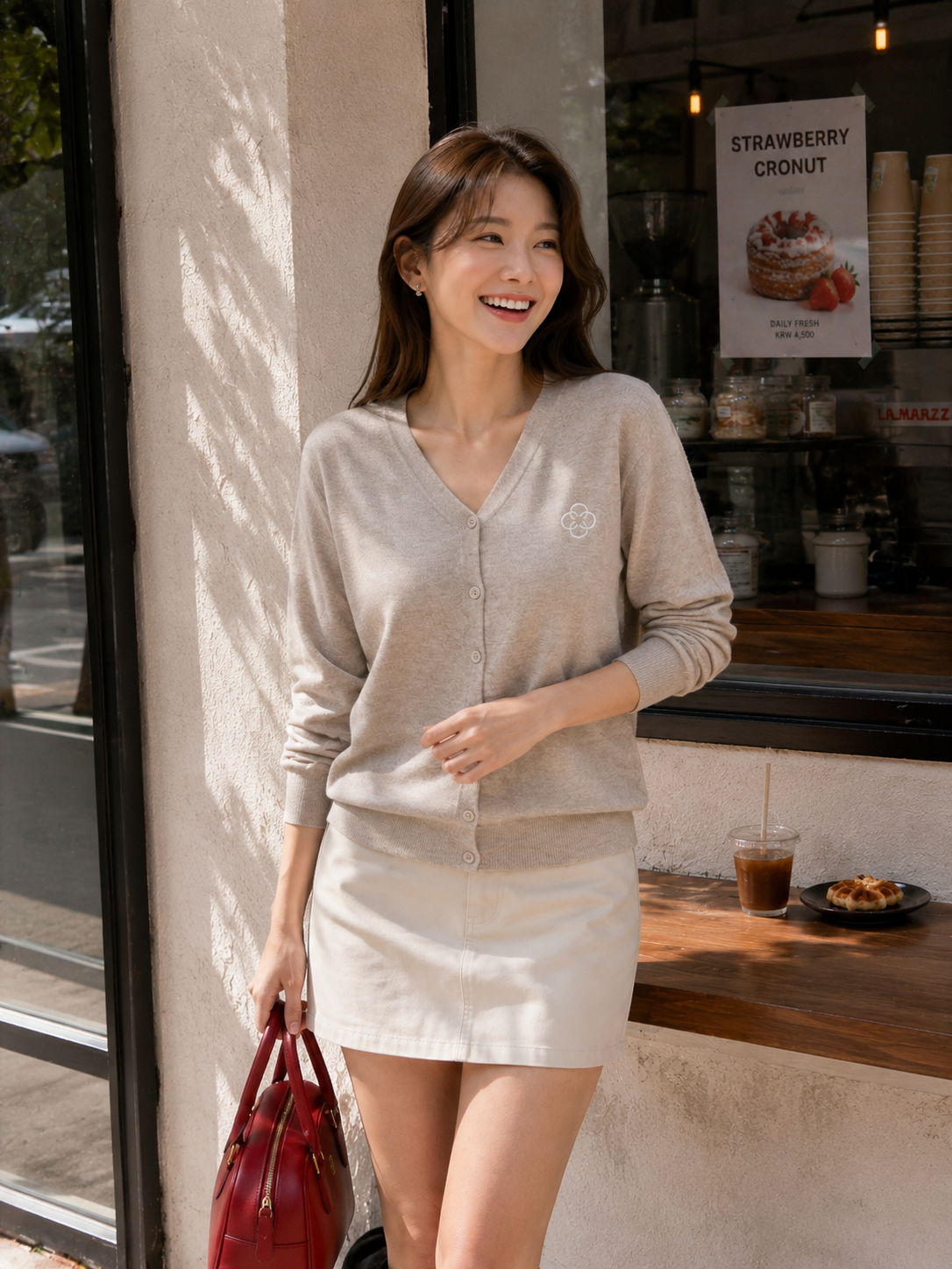 Mela Vneck Button Knit Cardigan - Khaki